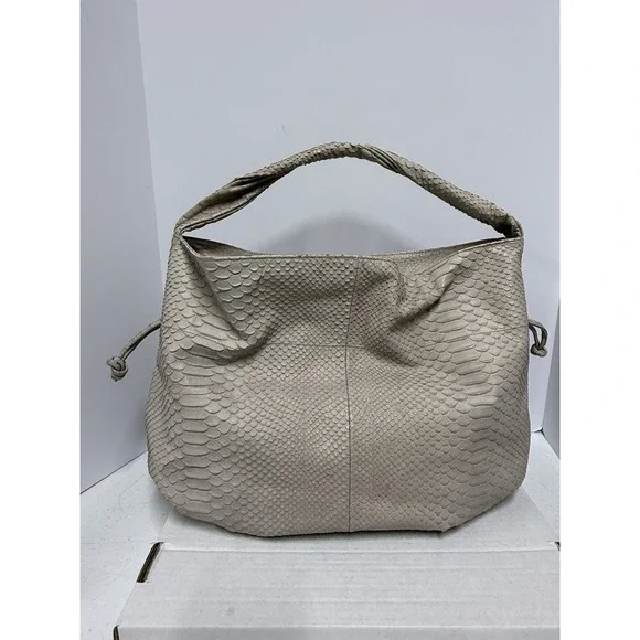 Furla Beige Python Embossed Leather Hobo Shoulder Bag Large Italy w Dust Ba - Picture 5 of 15